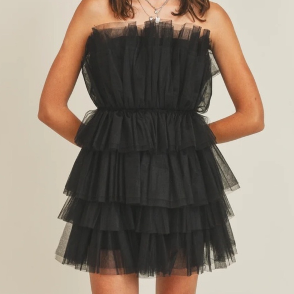 Black Strapless Tiered Dress